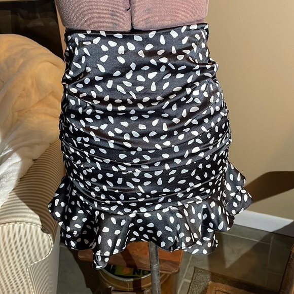 Leche Polka Dot Rouched and Ruffled Mini Skirt - Picture 1 of 9